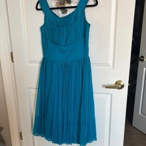 Elegant Vintage 50s Tulle Teal Sleeveless Dress